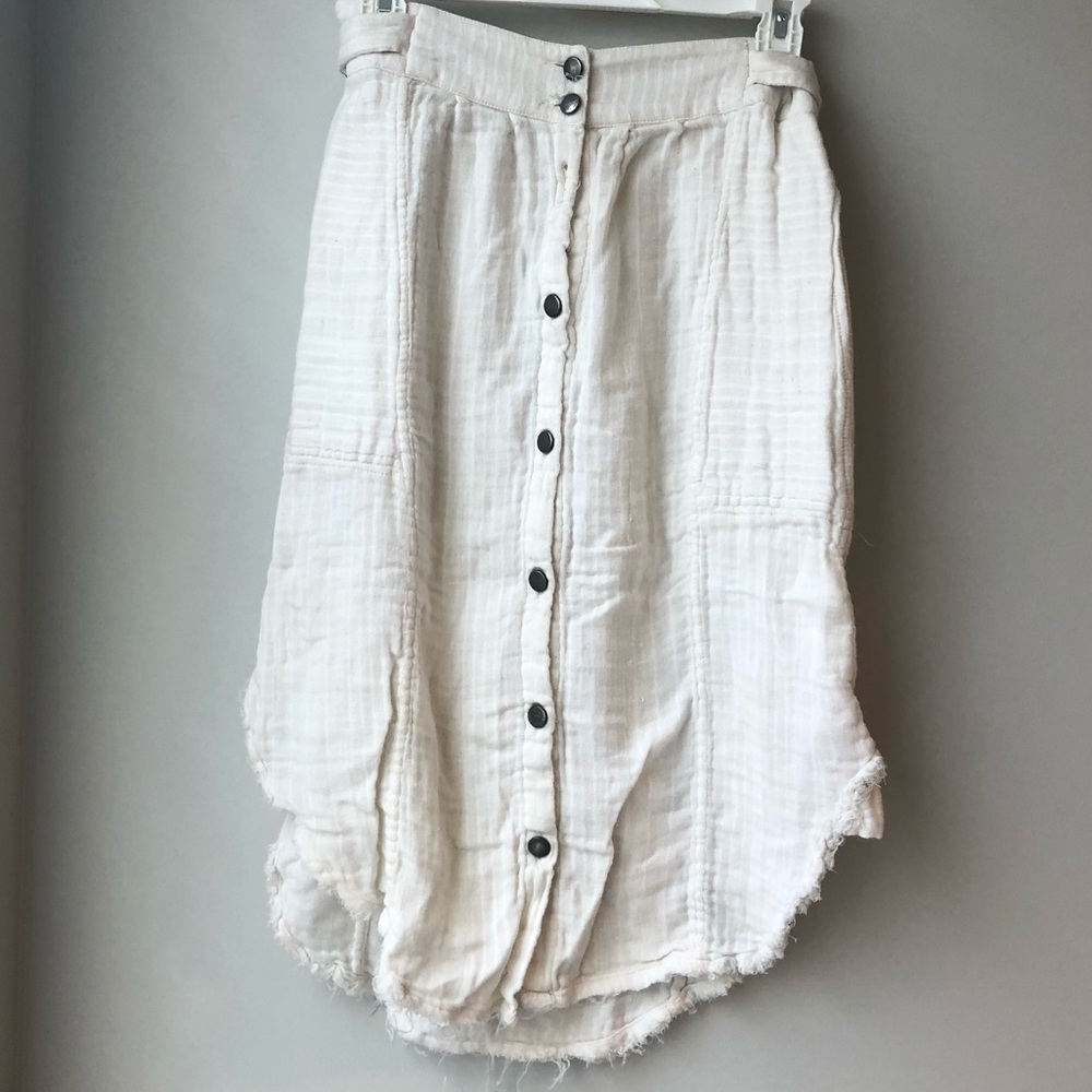 Free People White Distress Linen Skirt